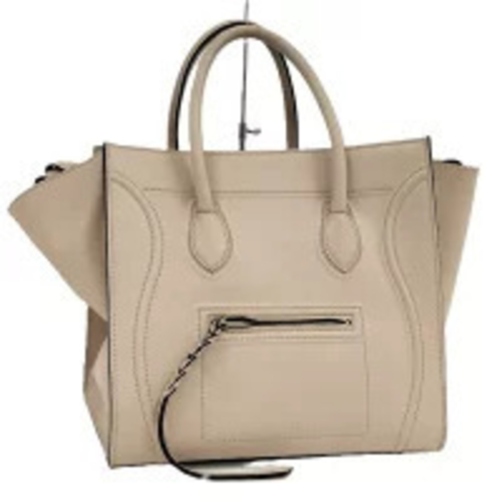 Celine Square Luggage Phantom Tote Bag Leather Beige Cream